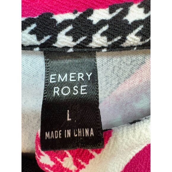 Emery Rose Womens Sheath Dress Size L Pink Black Houndstooth Abstract Sleeveless - Picture 2 of 13